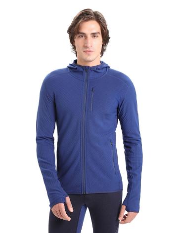 Icebreaker RealFleece™ Merino Descender Long Sleeve Zip Hood Hoodie Herr Kungsblått Marinblå | SE 1693DFMN